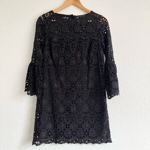 J. Crew Black Eyelet Bell Sleeve Dress